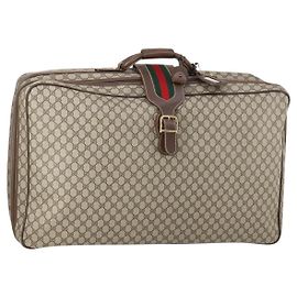 GUCCI GG Supreme Borsa da Viaggio Web Sherry PVC Beige Oro Auth 146422 Beige D'oro