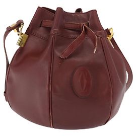 CARTIER Sac à épaule Must Line Cuir Bordeaux Or Auth 156815 Doré Bordeaux