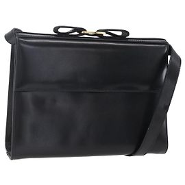 Borsa a Spalla Vala in Pelle Nera e Oro Salvatore Ferragamo Auth BA7670 Nero D'oro