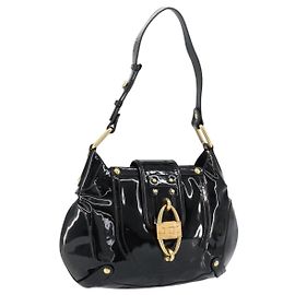 Sac Tote Gancini Salvatore Ferragamo Émail Noir Or Auth 153463 Noir Doré