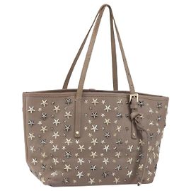 Bolsa tote de couro cinza e dourado com studs Jimmy Choo Auth bs31692 Marrom Dourado