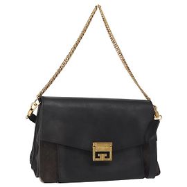 Givenchy Borsa a spalla con catena in pelle nera e oro Auth BA7680 Nero D'oro