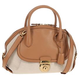 Bolsa de mão Salvatore Ferragamo em lona e couro 3 em 1 bege dourado Auth 134343V Bege Dourado