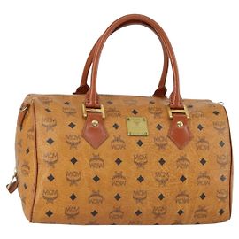 Sac Boston MCM Logogram Vicetos en cuir PVC marron et or Auth 153049 Marron Doré