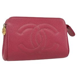 Bolso CHANEL de Piel Caviar Rosa Oro CC Auth bs31455 Rosa Dorado