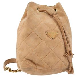 Borsa a Spalla con Catena Prada in Camoscio Arancione e Oro Auth bs31389 D'oro Arancione