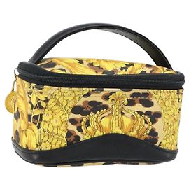 Pochette de maquillage en cuir jaune or Gianni Versace Auth am9832 Doré Jaune