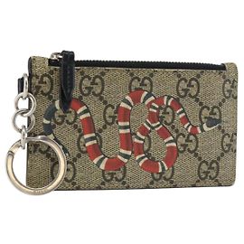GUCCI GG Supreme Monedero Serpiente PVC Beige Plata Auth bs31464 Plata Beige