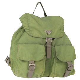 PRADA Backpack Nylon Green Silver Auth bs31165 Silvery Green