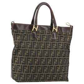 FENDI Zucca Canvas Handtasche Schwarz Braun Auth 148627 Braun Schwarz