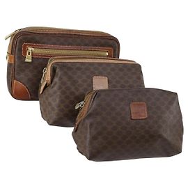 Céline CELINE Macadam Canvas Clutch Bag PVC Leather 3 Set Brown Auth 152038 Brown