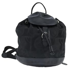 Salvatore Ferragamo Gancini Backpack Nylon Leather Black Silver Auth bs30419 Black Silvery