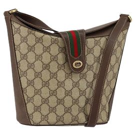 Bolsa Sherry Line GG Supreme Web da GUCCI em couro PVC bege 40 02 081 Auth BA7253 Bege Dourado