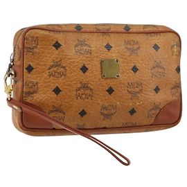 MCM Logogram Vicetos Pochette en Cuir PVC Marron Or Auth BA7516 Marron Doré