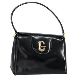 Sac à main GUCCI Émail Noir Or Auth ep11740 Noir Doré