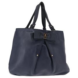 Bolsa Tote Vala de couro azul marinho e dourado Auth 145957 da Salvatore Ferragamo Dourado Azul marinho