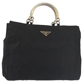 PRADA Sac à main en nylon métal noir or Auth ti3459 Noir Doré