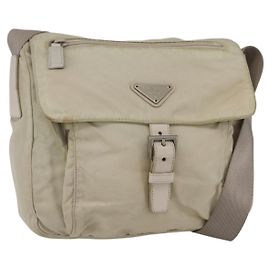 Sac à épaule PRADA en nylon beige argent authentique 151497 Argenté Beige