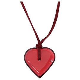 Collar de Corazón de Vidrio Baccarat Rojo Auth am9936 Roja