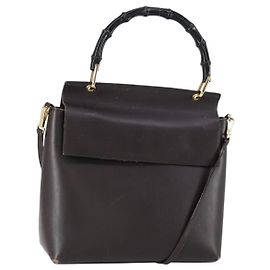 Bolsa de mão em couro GUCCI Bamboo 2way Marrom Dourado 001 1886 Auth BA7787 Marrom Dourado