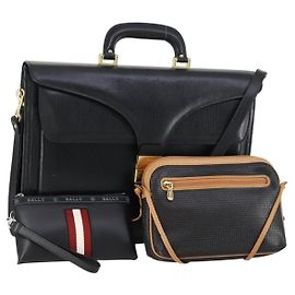 BALLY Borsa a Mano in Pelle 3 Pezzi Nera Auth bs30665 Nero