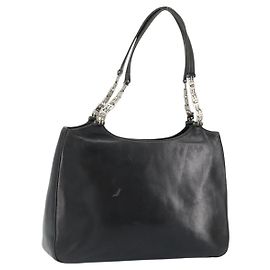 BALLY Borsa a mano in pelle nera argento Auth 152095 Nero Argento
