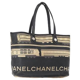 CHANEL Borsa Tote Central Station PVC Tela Nera Argento CC Auth 152594 Nero Argento