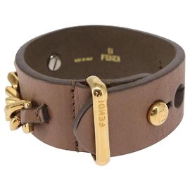 Pulseira de couro bege FENDI Auth kk598 Bege