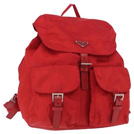 PRADA Rucksack aus Nylon rot silber Auth ar13819 Silber Rot