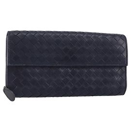 Autre Marque Cartera Larga de Cuero Intrecciato Navy Auth ki6102 Azul marino
