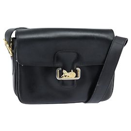 Borsa a Spalla CÉLINE Carrozza in Pelle Nera e Oro Auth bs30594 Nero D'oro