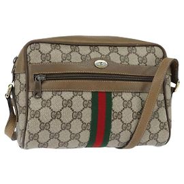 Bolsa Sherry Line GG Supreme Web da GUCCI em PVC bege e dourado 56 02 004 Auth BA7480 Bege Dourado