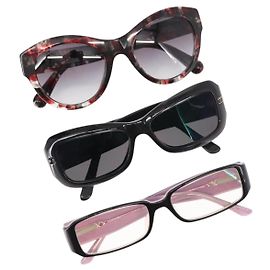 CHANEL COCO Mark Sunglasses plastic 3Set Black CC Auth bs29544 Black