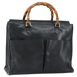 Borsa a mano in pelle Gucci Bamboo nera e oro 002 2855 0322 0 Auth 148238 Nero D'oro