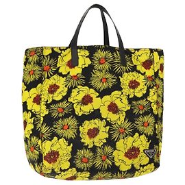 PRADA Tote Bag Nylon Yellow Silver Auth 146333 Silvery Yellow