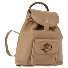 GUCCI Bamboo Backpack Leather Beige Gold 003 3444 0030 Auth ep11512 Beige Golden