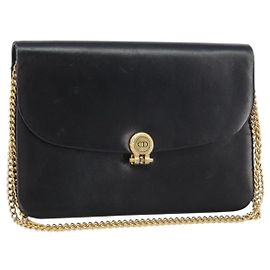 Bolsa de Ombro com Corrente Christian Dior em Couro Preto e Dourado Auth ka698 Preto Dourado