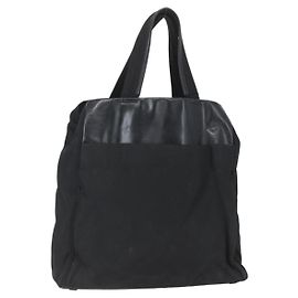PRADA Tote Bag Nylon Leather Black Auth 156859 Black