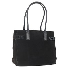 Salvatore Ferragamo Tote Bag Suede Black Silver Auth 151590 Black Silvery