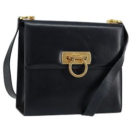 Borsa a Spalla Gancini in Pelle Salvatore Ferragamo Blu Navy Oro Auth 154591 D'oro Blu navy