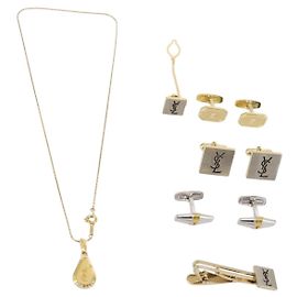 Saint Laurent Brinco de metal 6 Set Ouro Prata Auth bs30667 Prata Dourado