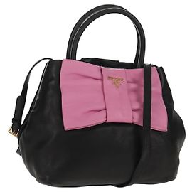 PRADA Borsa a Mano in Pelle con Nastro 2 in 1 Nero Oro Auth 155326V Nero D'oro