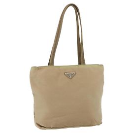 Borsa Tote PRADA Nylon Beige Argento Auth 152951 Argento Beige