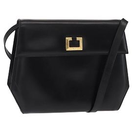Borsa a Spalla Gancini in Pelle Nera e Oro Auth BA8683 di Salvatore Ferragamo Nero D'oro