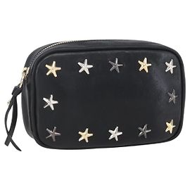Jimmy Choo Studs Pouch Leather Black Silver Auth BA8065 Black Silvery