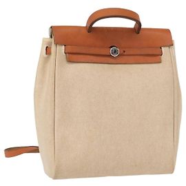 Hermès HERMES Herbag Tower Ash A Dos PM Rucksack Canvas Beige Silber Auth 150848 Silber Beige