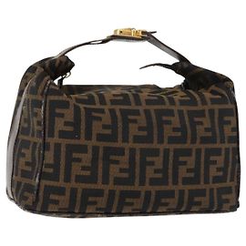FENDI Zucca Canvas Vanity Bag Black Brown Auth 147545 Brown Black