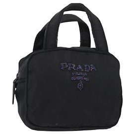 PRADA Beads Tote Bag Nylon Black Silver Auth bs30073 Black Silvery