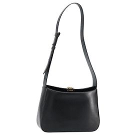 Borsa a Spalla Gancini in Pelle Nera e Oro Auth BA8397 di Salvatore Ferragamo Nero D'oro