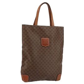 Céline Sac à main en toile Macadam CELINE en cuir PVC marron doré Auth 152276 Marron Doré